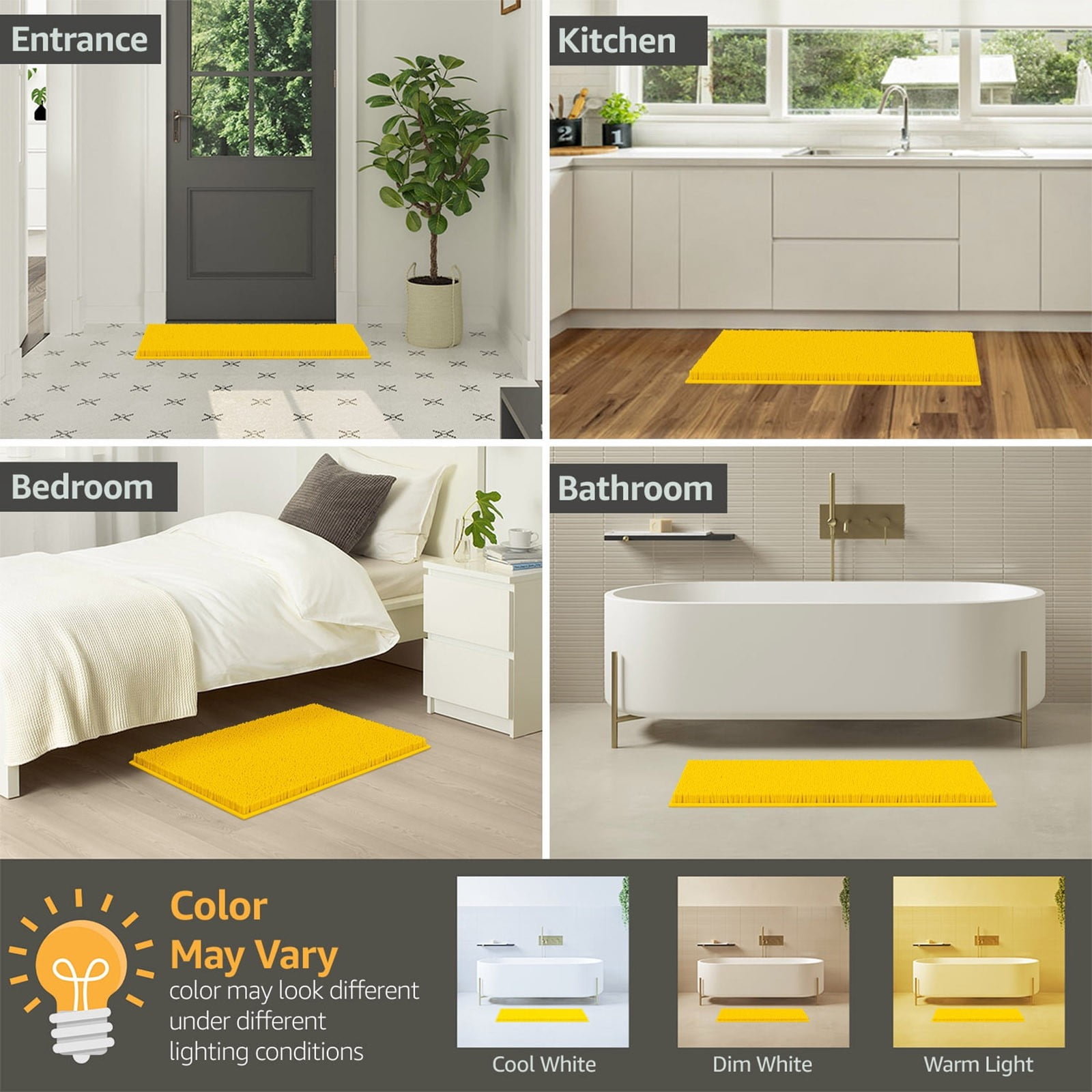 Plush Bath Mat, Super Absorbent and Quick-Drying, Non-Slip Bottom, Machine Washable, for Bathroom and Shower, Soft Shaggy Rug Yellow2