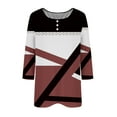 thumbnail image 3 of Tmtolofot Women's Tops Dressy Casual 3/4 Sleeve Button Shirt Trendy Color Block Crewneck Tunic Blouses Retro Print Summer Henley T Shirts Basic Tees for Women,1_Wine,XX-Large, 3 of 3