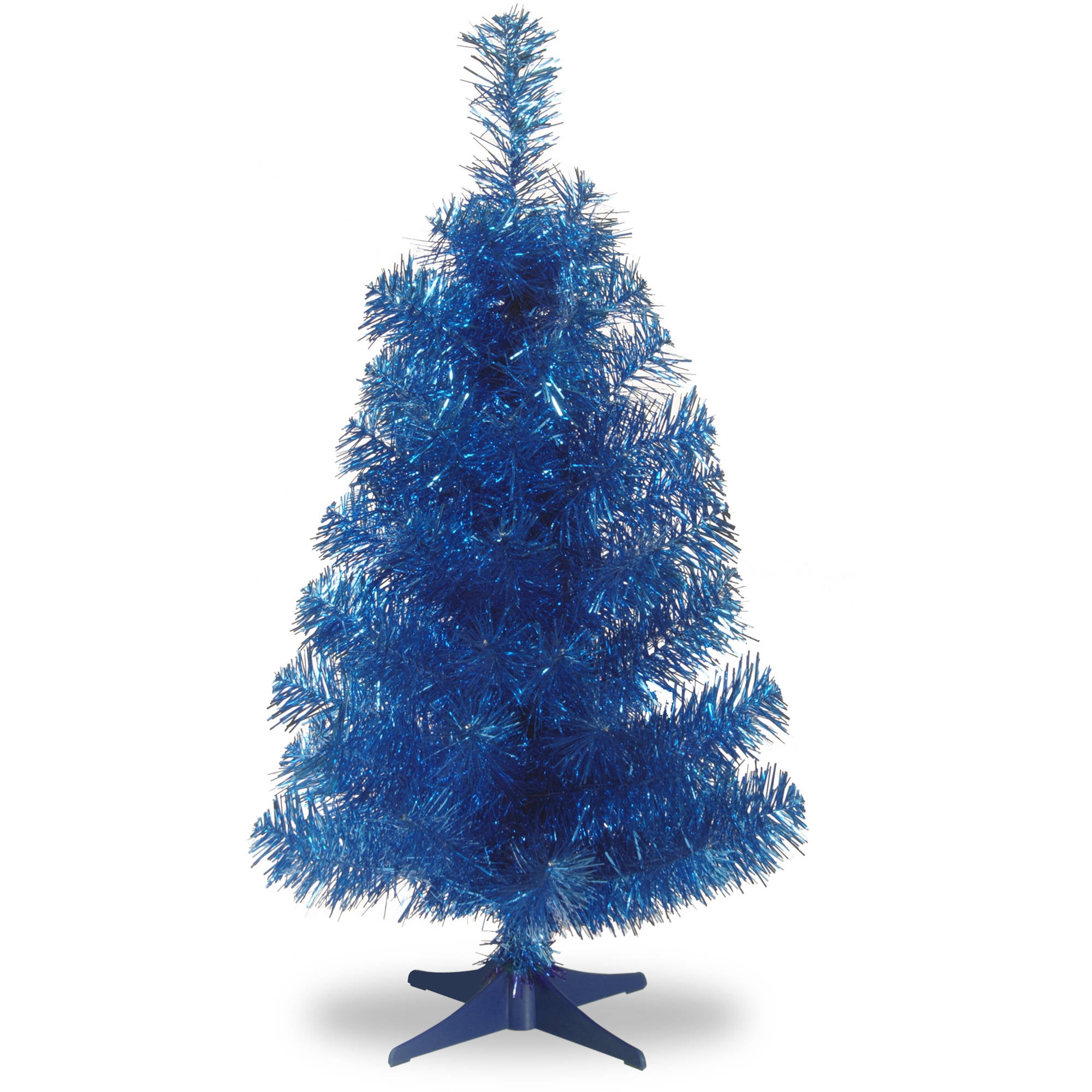 Photo 1 of 3ft National Tree Company Blue Tinsel Artificial Tree with Plastic Stand