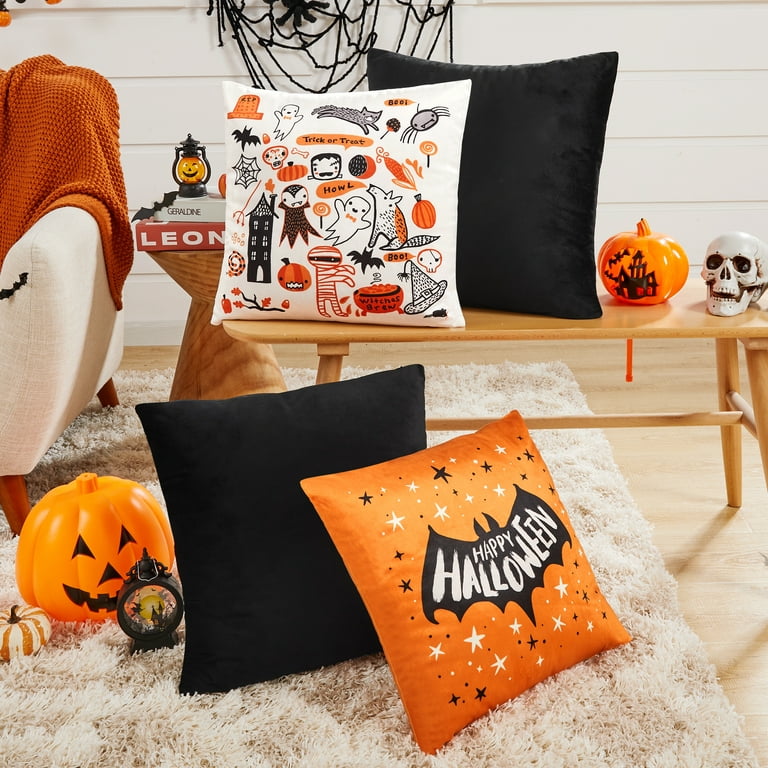 Deconovo Halloween Decoration Throw Pillows, Set of 4 Velvet