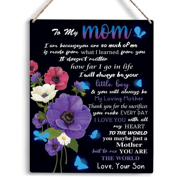 Gifts for Mom Birthday Gifts To My Mom Wooden Hanging Sign Christmas Gifts for Mom from Son Birthday Anniversary Housewarming Gift Wall Decor for Home Bedroom 8x10 Inch