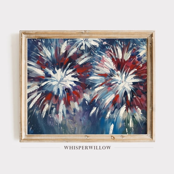 Independence Day Fireworks,, 4Th Of July Wall Decor, America Usa Art, Red, White, And Blue Patriotic Home Decor, 8x12 UNFRAMED