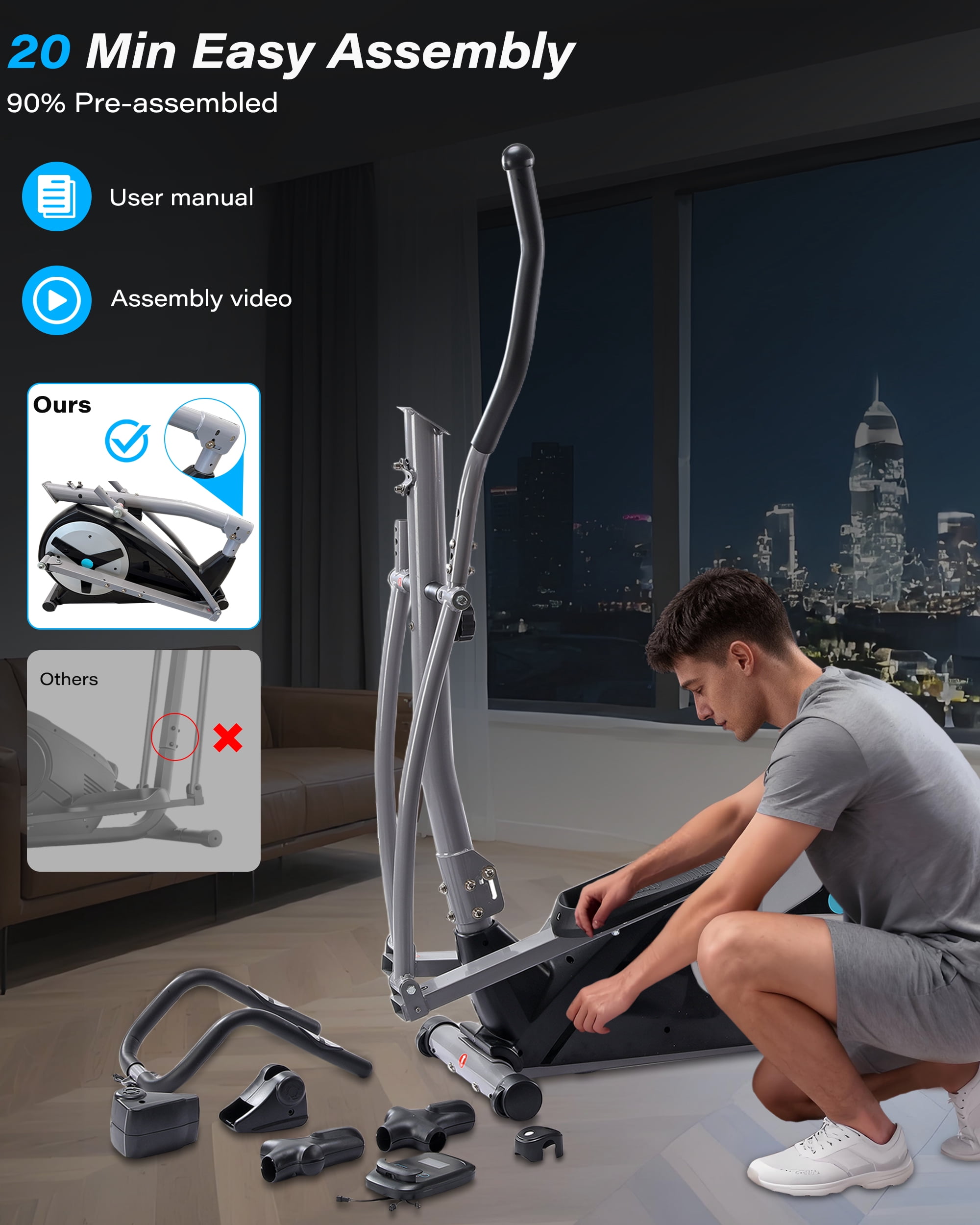 Elliptical Exercise Machine with 16 Resistance Levels, Hyper-Quiet Magnetic Elliptical Machine for Home with 15.5" Stride, 350LBS Loading Capacity, Backlit LCD Monitor, App Bluetooth