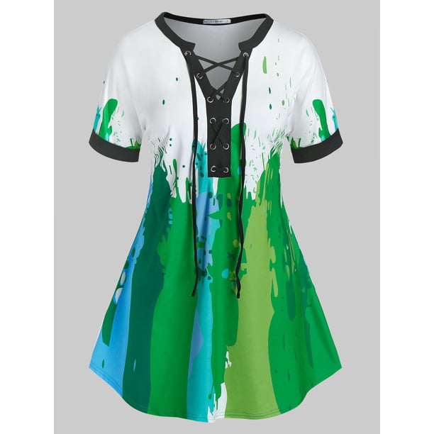 Más el tamaño de impresión con cordones con puño de la manga de la túnica Tee Rosegal Camisetas tallas grandes