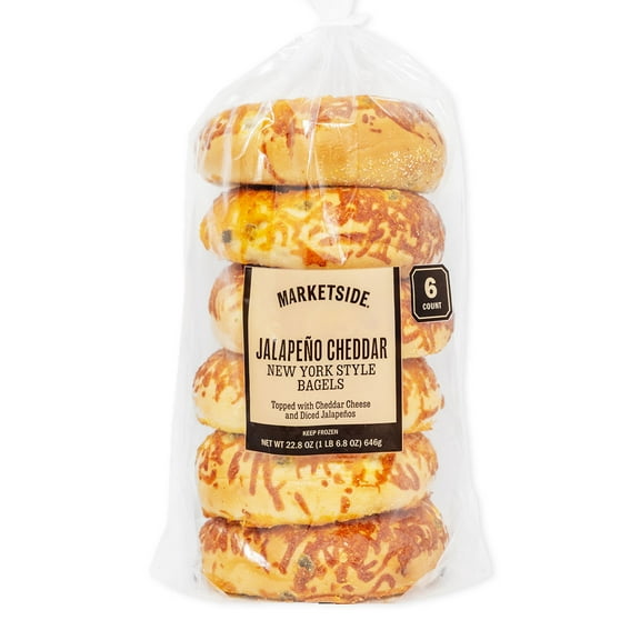 Marketside Fresh Jalapeno Cheddar Bagels, Wheat and Barley Flour, Shelf-Stable, 22.8 oz, 6 Count
