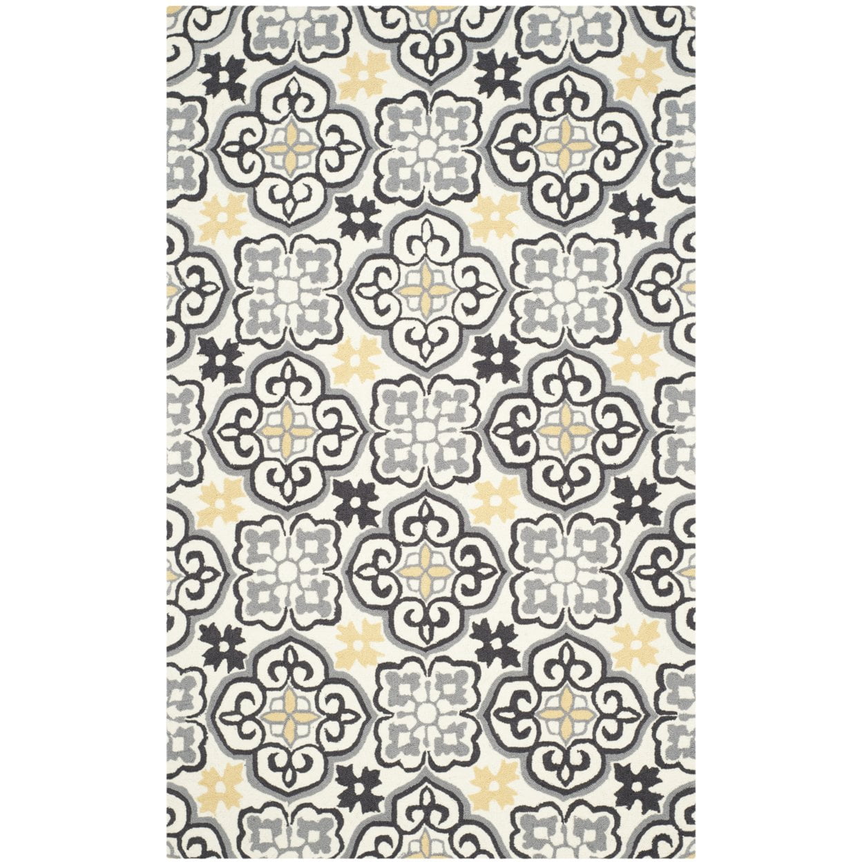 SAFAVIEH Four Seasons Katelynn Damask Polyester Area Rug, Grey/Ivory, 5' x 8'
