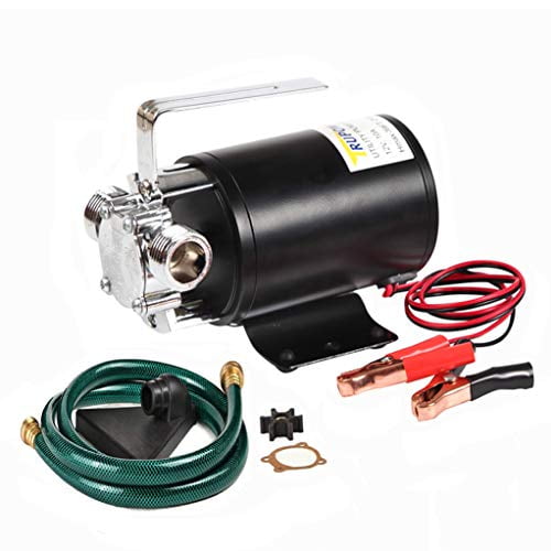 Trupow DC 12-Volt 1/10HP 330GPH Battery Powered Mini Portable Electric Utility Sump Transfer Water Pump with Water Hose Kit