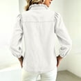 thumbnail image 4 of Women's Solid Color Denim Ruffle Collar Button-Front Long Sleeve Jacket Casual Feminine Trucker Coat, 4 of 9