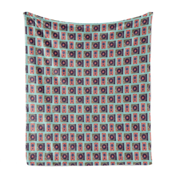 Hip Hop Soft Flannel Fleece Blanket, Night Club Dj Equipments as Turntables Mixer and Speakers Pattern in Pastel Colors, Cozy Plush for Indoor and Outdoor Use, 60" x 80", Multicolor, by Ambesonne