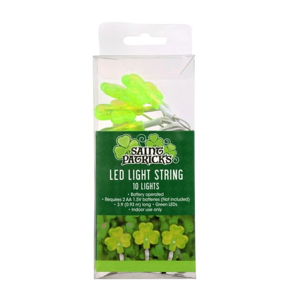 St. Patrick's Green LED Light Sets Decorative Lights with 10 Clover Bulbs Battery Operated for St Patricks Day Indoor Outdoor Home Garden Party Decor 3ft Strands &CUSTOM Storage Carrier