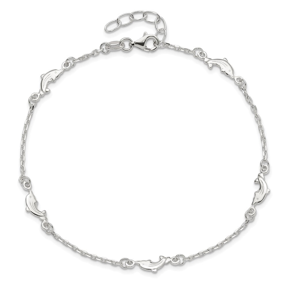 Sterling Silver Polished Dolphin 10in Plus 1in Ext. Anklet