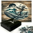 thumbnail image 3 of Ambesonne Nautical Jigsaw Puzzle, Cottage Anchor Whale Waves, Heirloom-Quality Fun Activity for Family Durable Cardboard, 1000 pcs, Brown and Slate Blue, 3 of 5