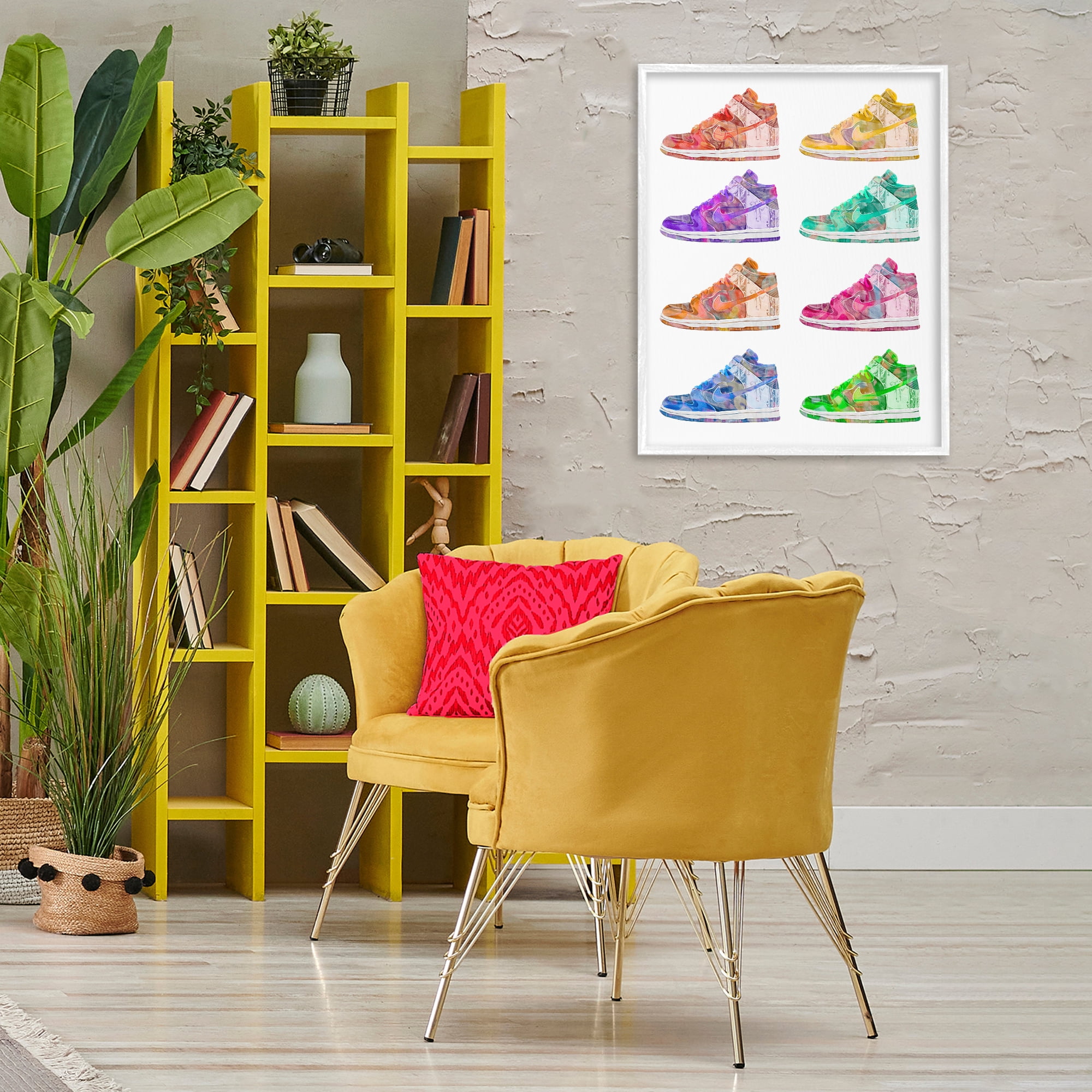 Stupell Industries Bold Rainbow Sneakers Beauty & Fashion Painting White Framed Art Print Wall Art, 24 x 30