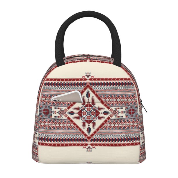 Balery Fashion Tatreez Bolsa de Almuerzo para Mujeres, Caja de Almuerzo, Bolsa de Almuerzo Pequeña Impermeable, Tote de Almuerzo Reutilizable con Gran Capacidad