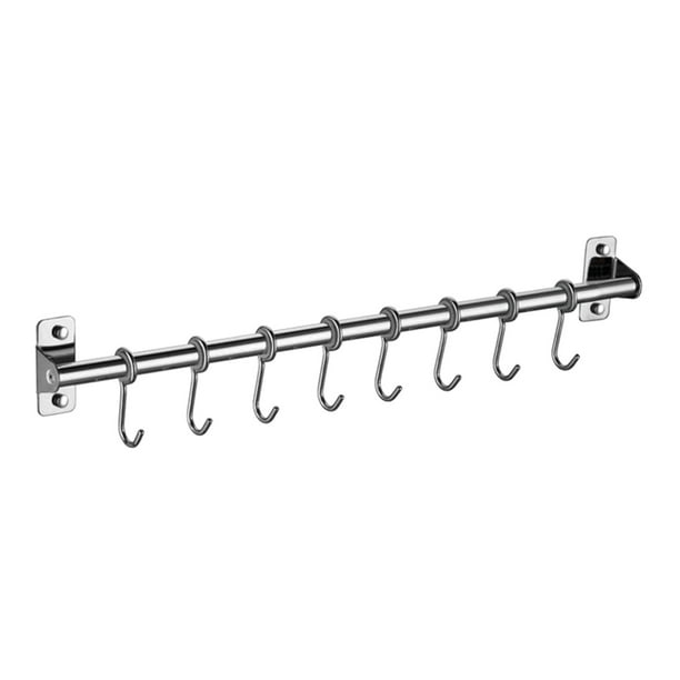 Wall Mounted Utensil Rack Stainless Steel Hanging Kitchen Rail with 6/8/10 Hooks