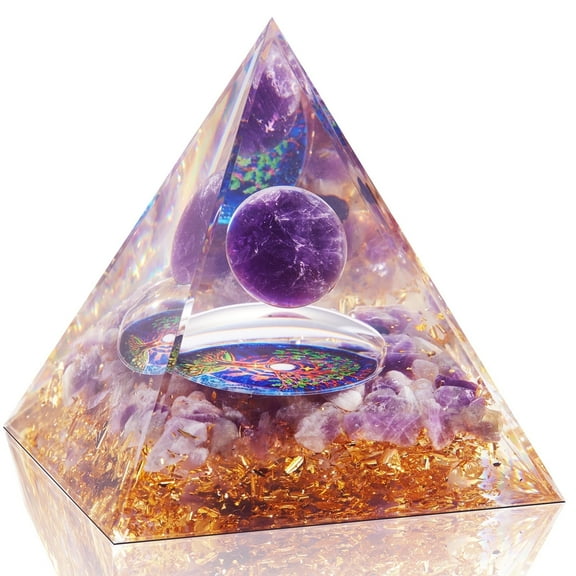 Purple Orgone Pyramid,Amethyst Crystals and Healing Stones for Reduce Stress Chakra Reiki Healing Meditation Attracts Lucky and Success,Bring Good Luck and Wealth