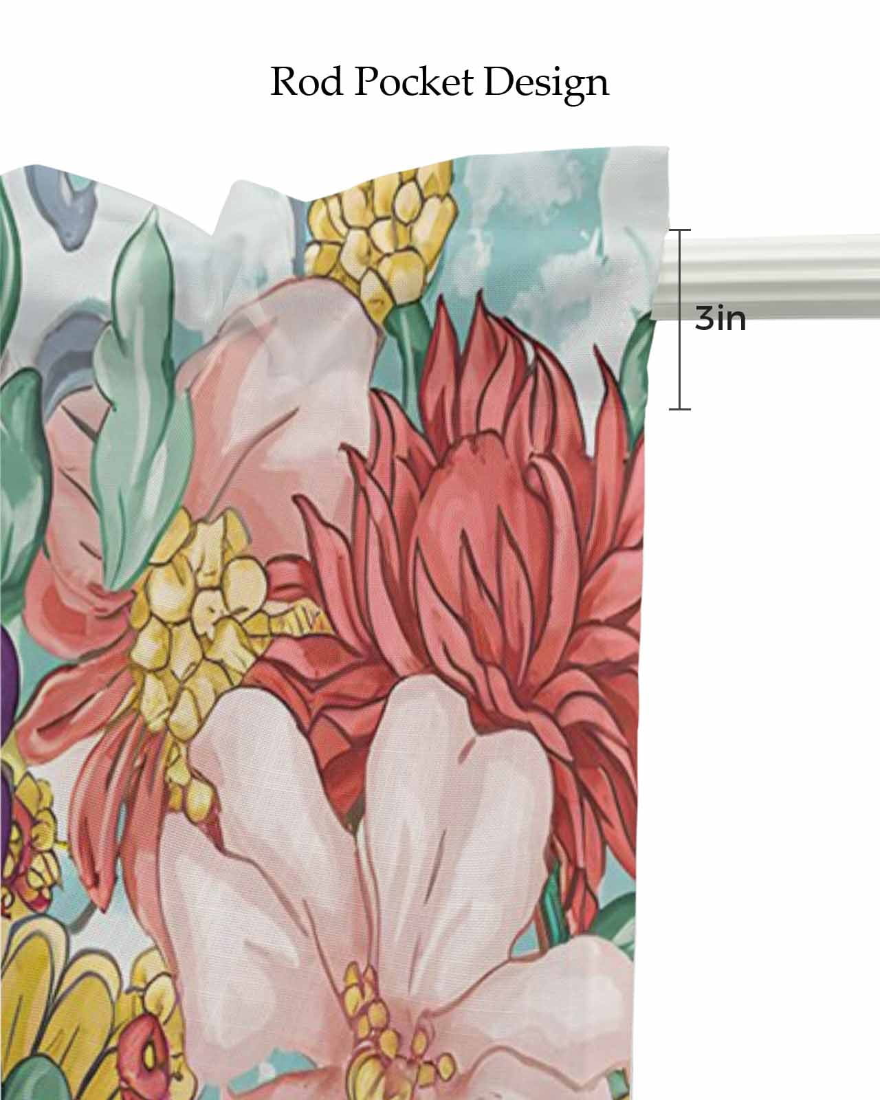 Boho Floral Kitchen Valances for Windows Farmhouse Linen Window Valance Curtain for Living Room Window Treatment Bohemia Country Colorful Mandalas Flower Valance Rod Pocket Topper Drape, 60 x 18 Inch