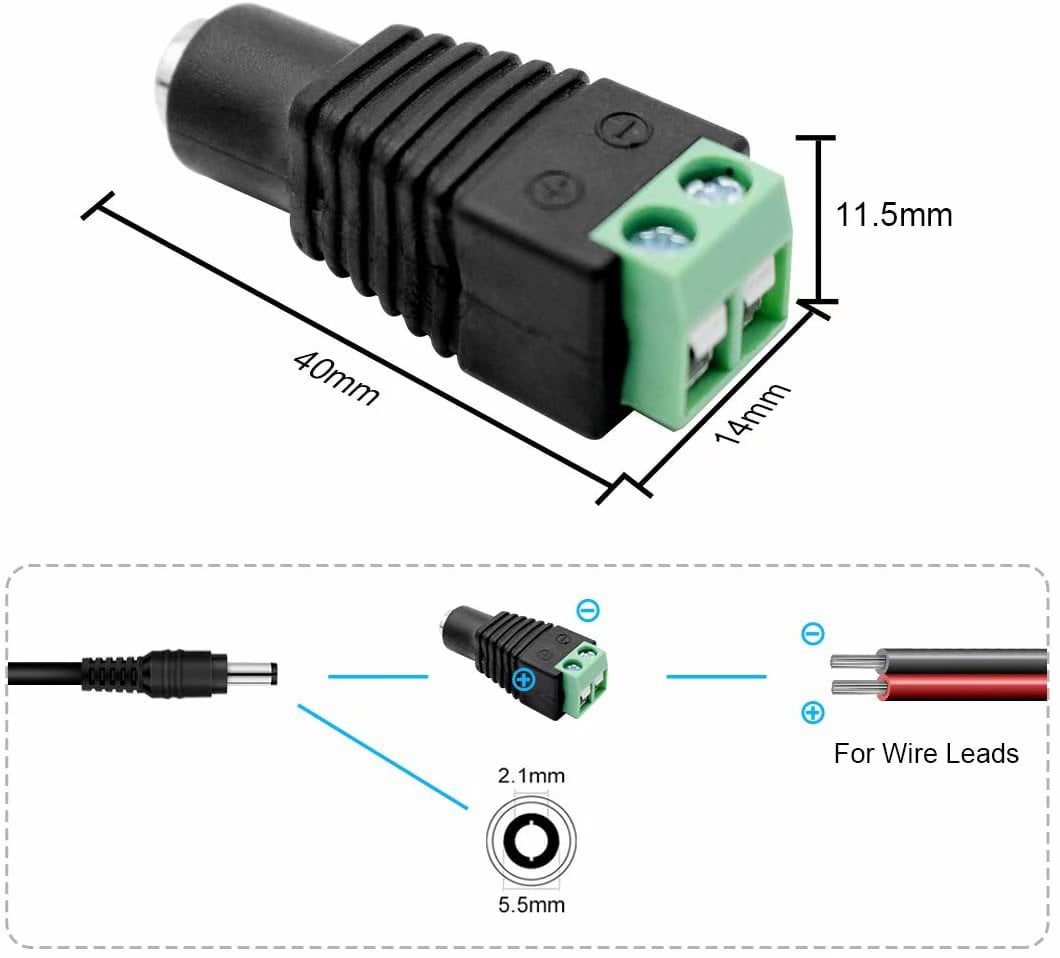 DC12V Plug Adapter Connector Male For 5050 3528 LED Strip Light Power Supply BG 