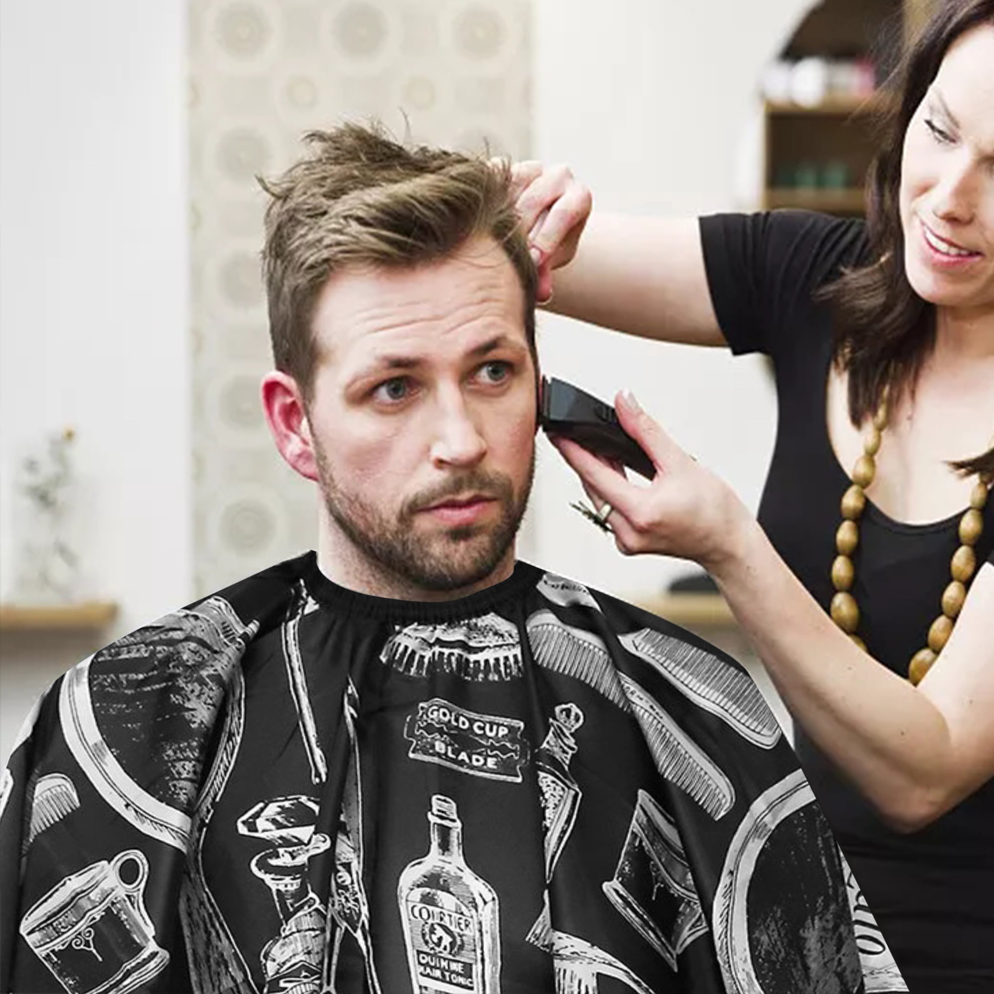 Barber Cape & Apron Set Hair Cutting Cape Elastic Neck Closure