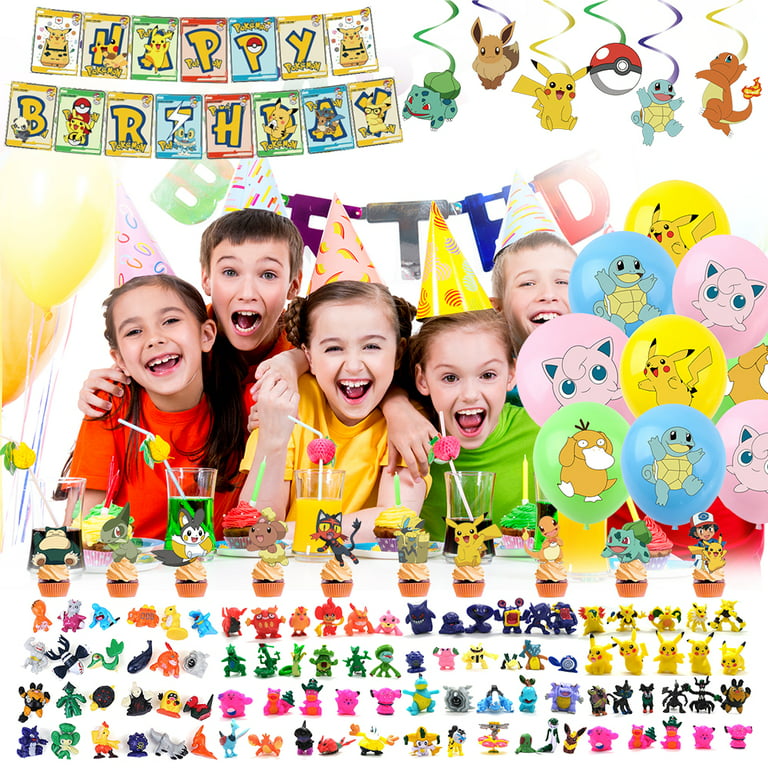 60Pcs Pokemon Party Supplies Party Decorations Party Favors Pokemon Happy  Birthday Banner Pull Flag Balloon Hanging Swirl Cake Decoration Hot Kids
