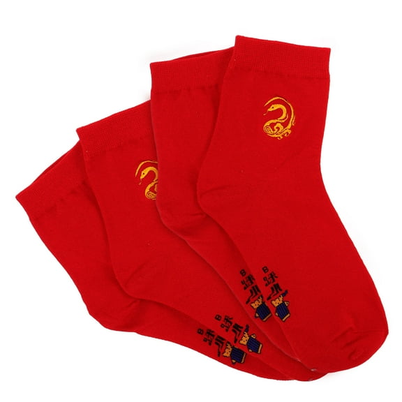 Milisten 4Pcs Midcalf Red Socks with Snake Motif Embroidery Soft Cotton Unisex Socks for Chinese New Year