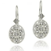Diamond Accent Sterling Silver Filigree Oval Leverback Earrings