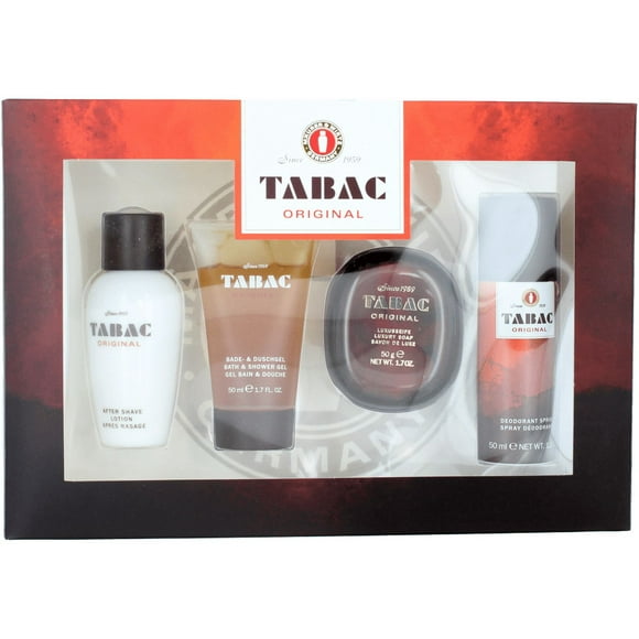 Tabac Original par Maurer & Wirtz pour Hommes Ensemble : Lotion après-Rasage1.7 + Gel Douche1.7 + Savon1.7 + Vaporisateur Déo1.1