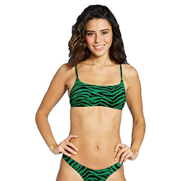 Women's Juniors' Ribbed Bralette Bikini Top - (Large, Zebra Green) -