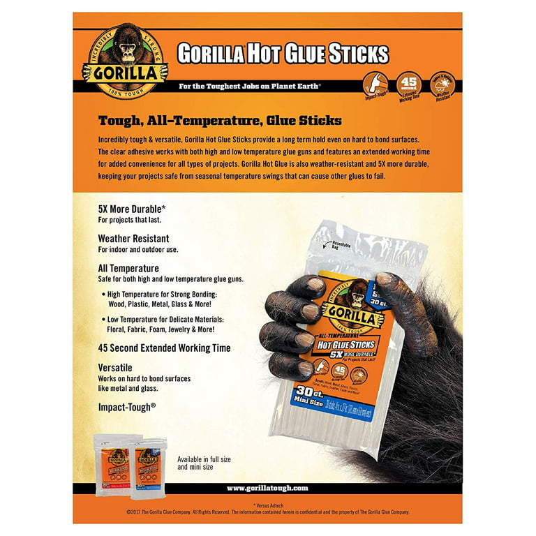 Gorilla Dual Temp Mini Hot Glue Gun Kit with 75 Hot Glue Sticks & Gorilla  Hot Glue Sticks, Mini Size, 4 Long x .27 Diameter, 75 Count, Clear, (Pack