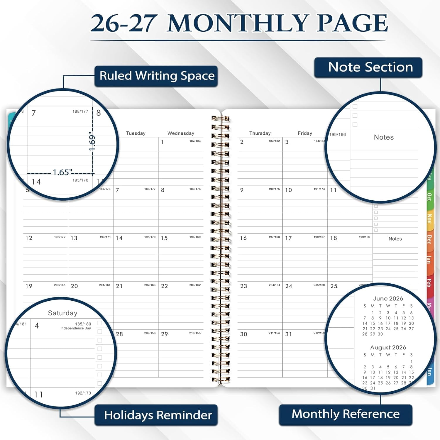 Planner 2026-2027 - 2026-2027 Planner weekly and monthly, July 2026 - June 2027, 9" x 11", Academic Calendar 26-27 with Colourful Tabs, Inner Pocket, Premium Paper, Twin-wire Binding