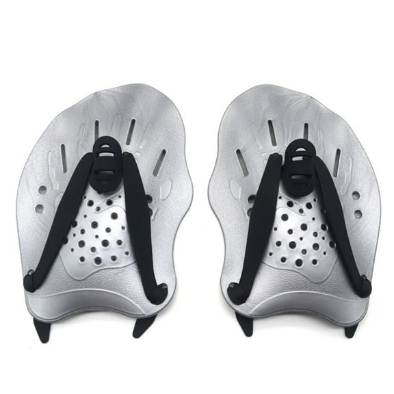 Swimming Paddles Training Adjustable Hand Webbed Gloves Pad Fins Flippers for Men Women Kids (silver)