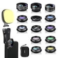 thumbnail image 1 of Godefa Kit de lentes para cámara de teléfono, lentes 14 en 1 con luz para selfies para iPhone 14 13 12 11 Xs X Pro Samsung y otros teléfonos inteligentes Android, clip universal en lentes de cámara gr, 1 of 5
