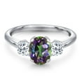 thumbnail image 3 of Gem Stone King 2.24 Ct Oval Green Mystic Topaz White Topaz 925 Sterling Silver Ring, 3 of 6