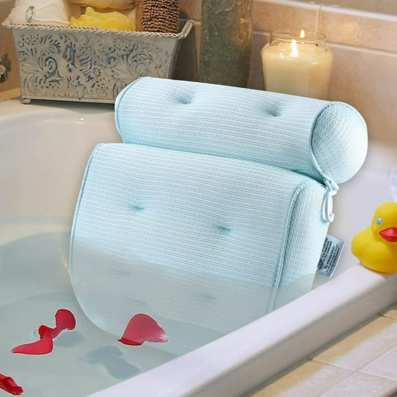 Tencel Spa Bathtub Pillow, Ultra Soft Bath Pillows for Tub Neck and Back Support, Quick Dry Bath Tub Pillow Headrest for Bathtub, Jacuzzi, Machine Wash - Light Blue