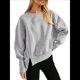 thumbnail image 2 of Sudadera Informal de Cuello Redondo para Mujer, -Otoño 2025, Larga, Abertura Lateral, Sudadera para Hacer Ejercicio. Gris L, 2 of 9