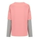 thumbnail image 5 of Blusa de manga larga de dos pines falsos con empalme a rayas y cuello redondo para mujer Pompotops gfhjh19711, 5 of 6