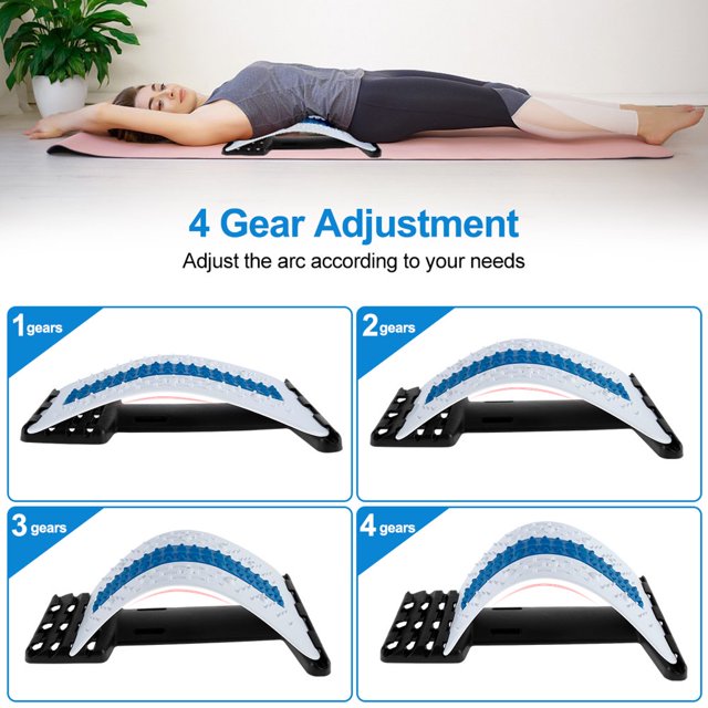 AMERTEER Back Stretcher 4 Level Spine Stretcher Adjustable Back Massager with Silicone Strip & Magnet Points Back Trainer Lumbar Support Pain Relief Device for Relieving Back Pain Sciatic