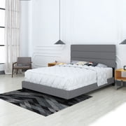 Boyd Sleep Sicily Gray Linen Queen Size Fully Upholstered Platform Bed Frame with Adjustable Headboard