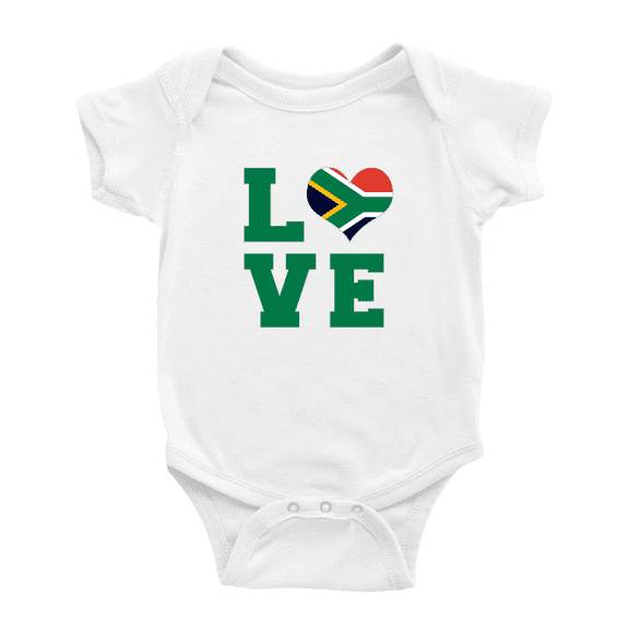 Love South Africa Flag Heart Boy Girl Bodysuits (White, 3-6 Months)
