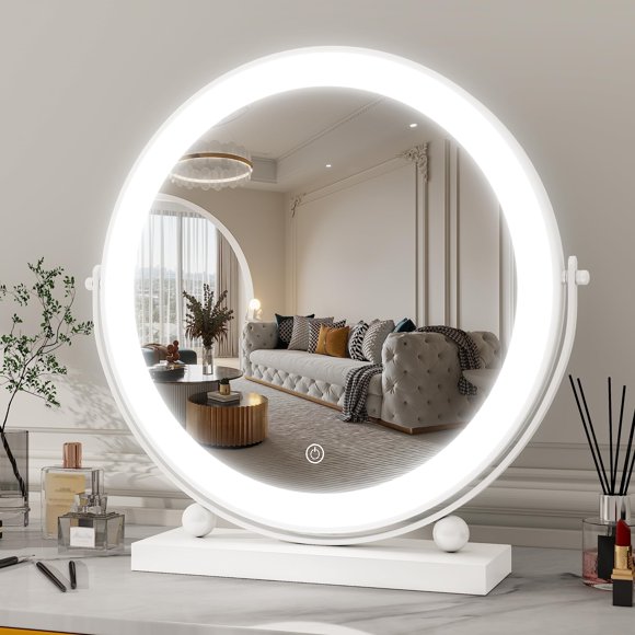 Espejo de tocador ROLOVE de 33 cm con luces de rotación de 360°, color blanco