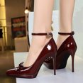 thumbnail image 5 of Women's Pumps Stiletto High Heel Patent Leather 10.5CM Ankle Strap Bow Fashion Wedding Shoes, 5 of 6