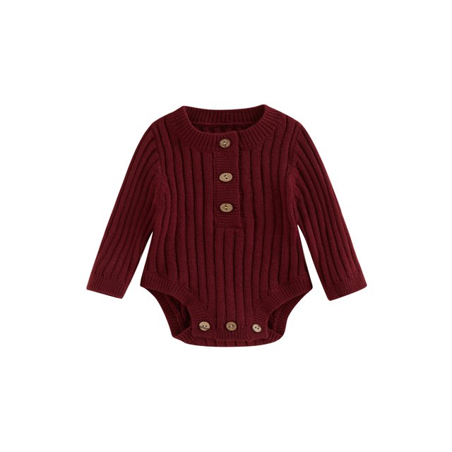 Faithtur Barboteuse Tricotée pour Bébé, Manches Longues Col Rond Solide Automne Hiver Body pour Filles Garçons