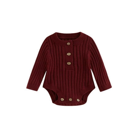 

hirigin Baby Knit Romper Long Sleeve Crew Neck Solid Fall Winter Bodysuit for Girls Boys