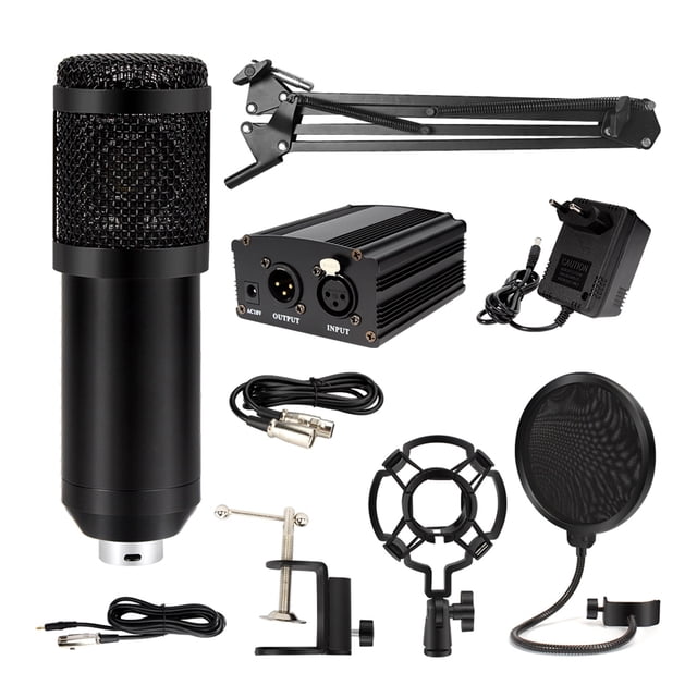 Condenser Microphone With Suspension Scissor Arm Cardioid Microphone With V8 Sound Card For Recording Singing