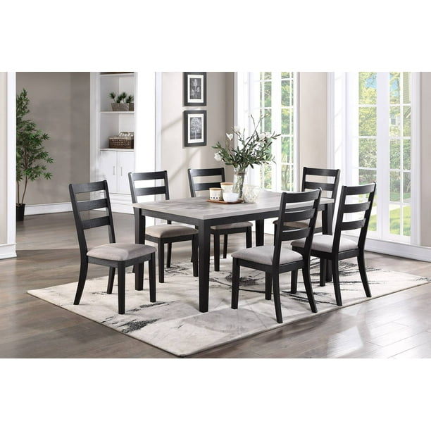 Elegant 2-Tone Gray Wooden Top with Dark Gray Legs Table, with 6