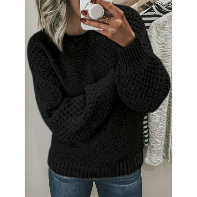 Cozy Women Crew Neck Pullover Sweater - Soft Knit Long Sleeve Solid Color Wardrobe