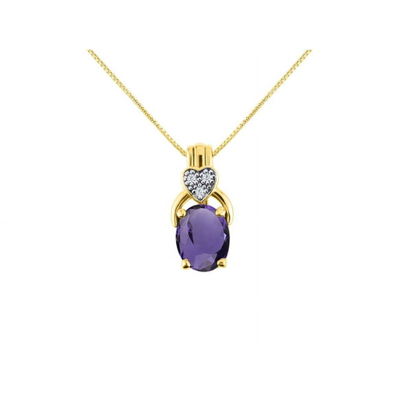RYLOS Necklace Yellow Gold Plated Silver Designer Necklace Gemstone & Diamonds Pendant 18" Chain 9X7MM Amethyst February Birthstone Womens Jewelry Silver Necklace For Women
