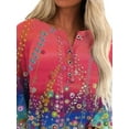 thumbnail image 3 of FASHIONWT Women's Colorful Printed Long Sleeve Round Neck Tops Loose Casual Flowvy T-Shirt, 3 of 4