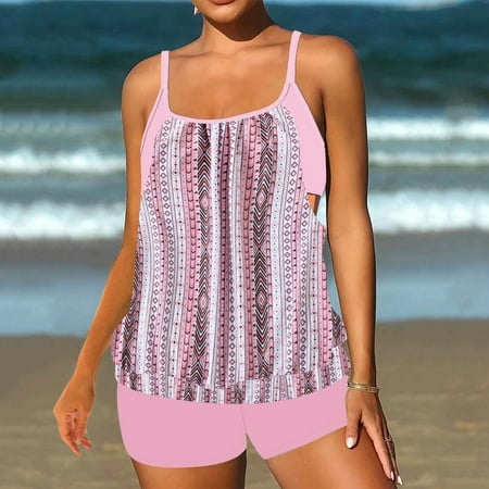 Fnooota Plus Size Tankini Swimsuits for Women  Casual 2 Piece Bathing Suits Swim Tops with Boyshorts Pink Size 3XL