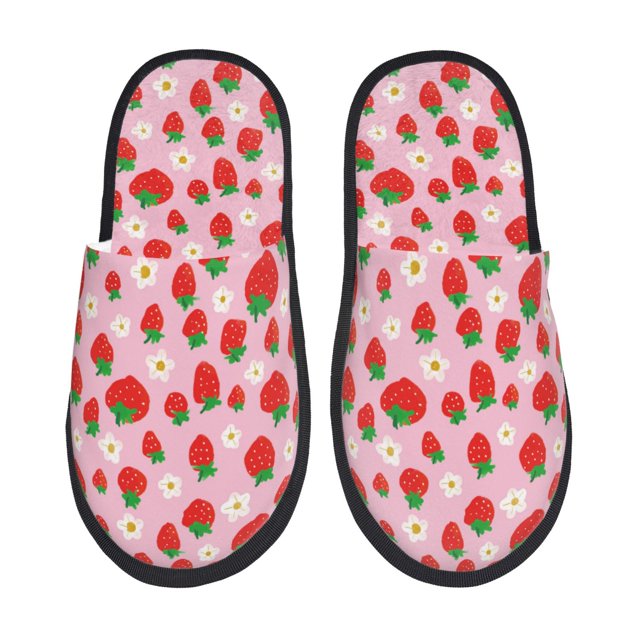 Balery Hand Drawn Strawberry Pantuflas de Casa de Felpa Silenciosas con Diseño Estampado, Zapatillas Cómodas Antideslizantes de Algodón para Interior-Medium